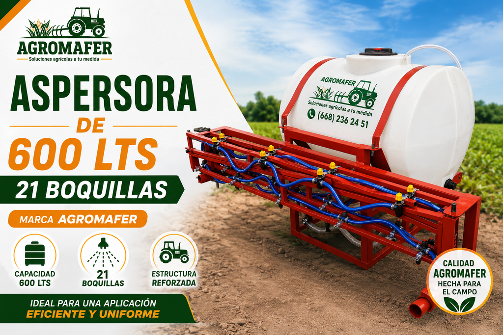 ASPERSORA AGRÍCOLA MARCA AGROMAFER DE 600 LTS - 21 BOQUILLAS